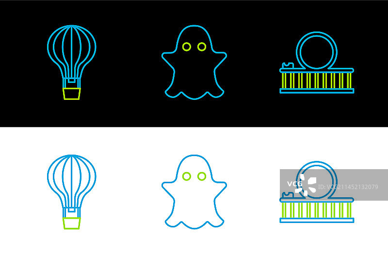 过山车热气球幽灵线条组合图片素材