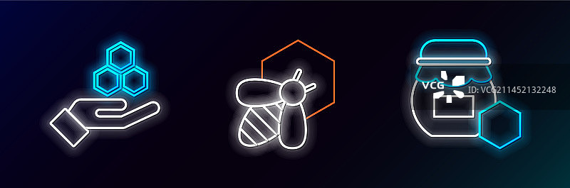 蜂蜜罐、蜂巢、手与蜜蜂图片素材