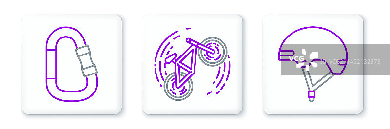 头盔、登山扣和自行车特技图标图片素材