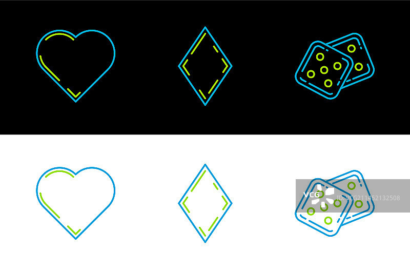 游戏骰子、带红桃符号的扑克牌线路图片素材