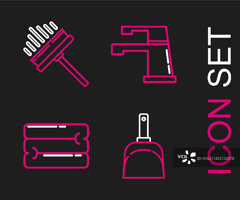 簸箕、毛巾堆和水龙头组合图片素材