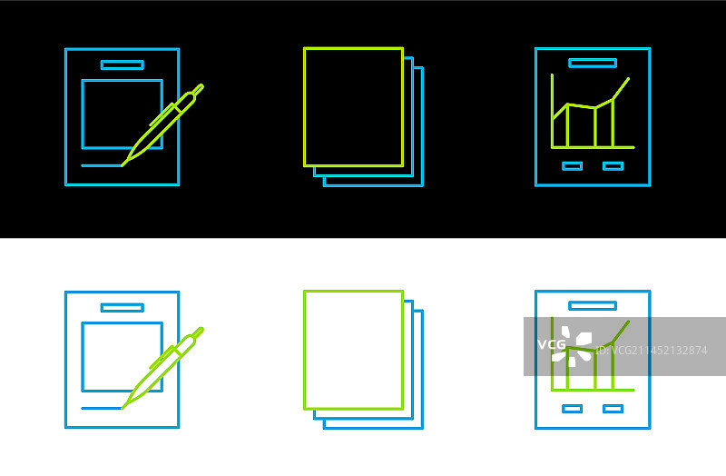 文档线条、带图表和空白笔记本的文档图片素材