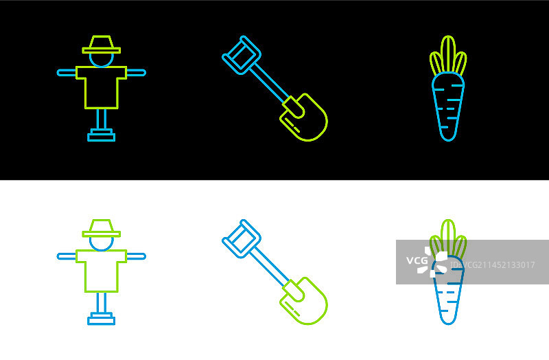 胡萝卜稻草人和铲子图标图片素材