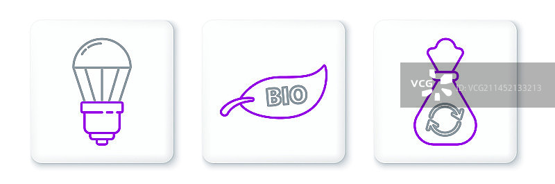 带回收标志的垃圾袋与LED灯泡组合图片素材