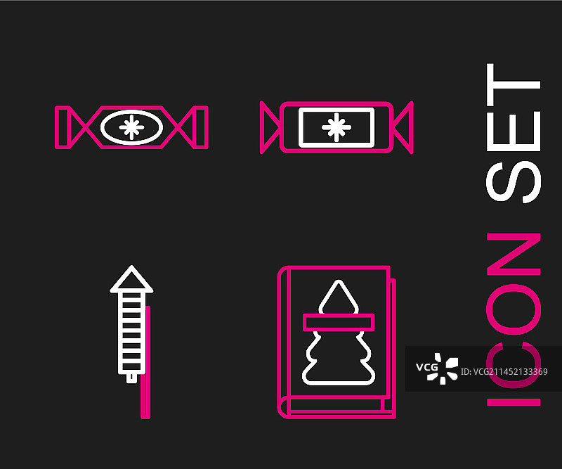 圣诞书籍烟花糖果线条元素图片素材