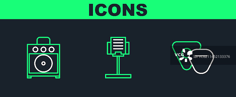 吉他拨片放大器和乐谱架组合图片素材