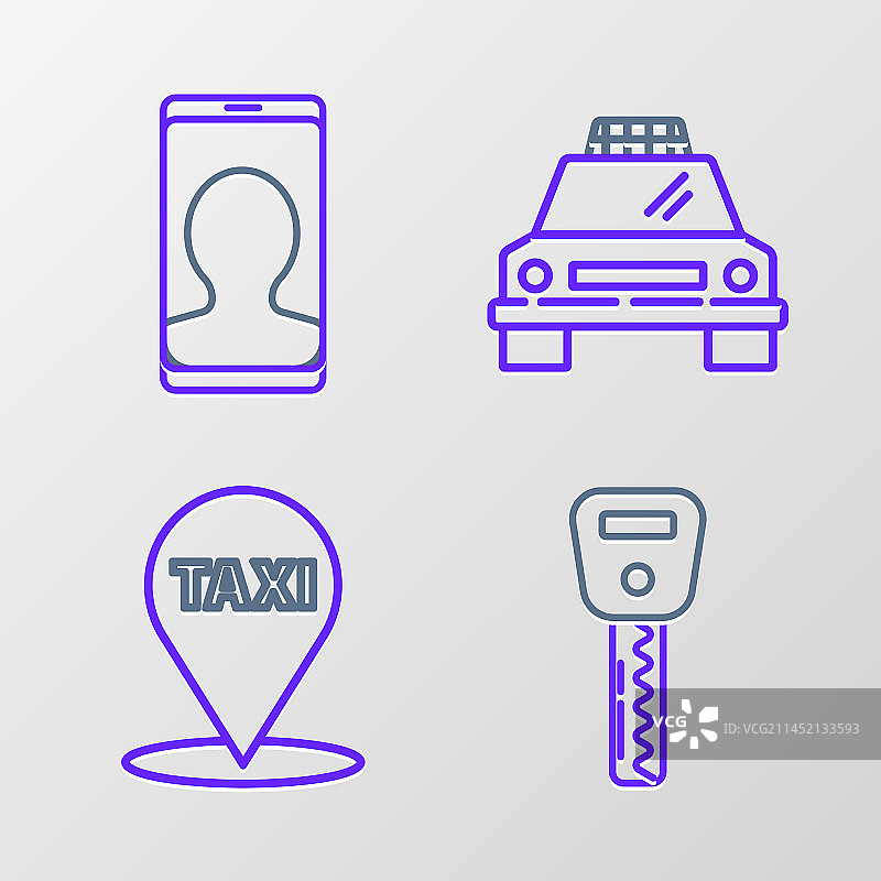 出租车地图指针车钥匙线条图标合集图片素材