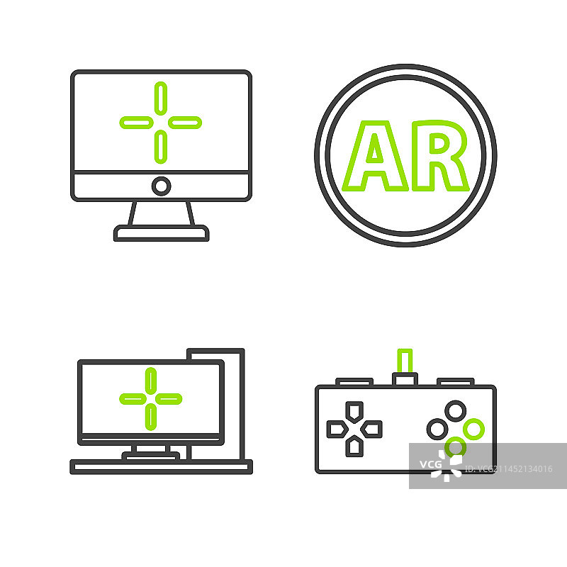 游戏手柄电脑显示器AR增强现实线性图标图片素材
