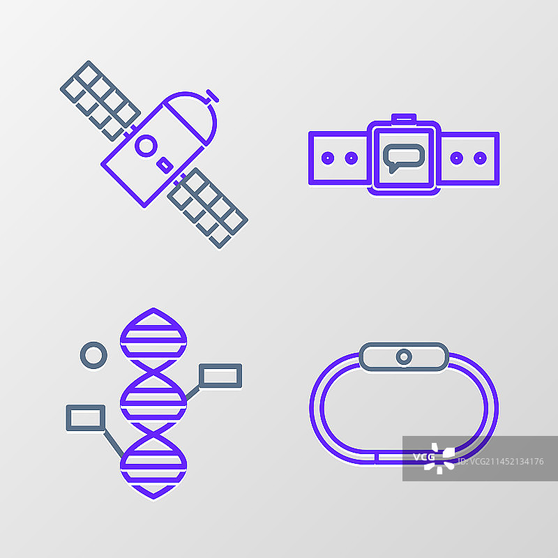 智能手表、DNA符号和卫星图标图片素材