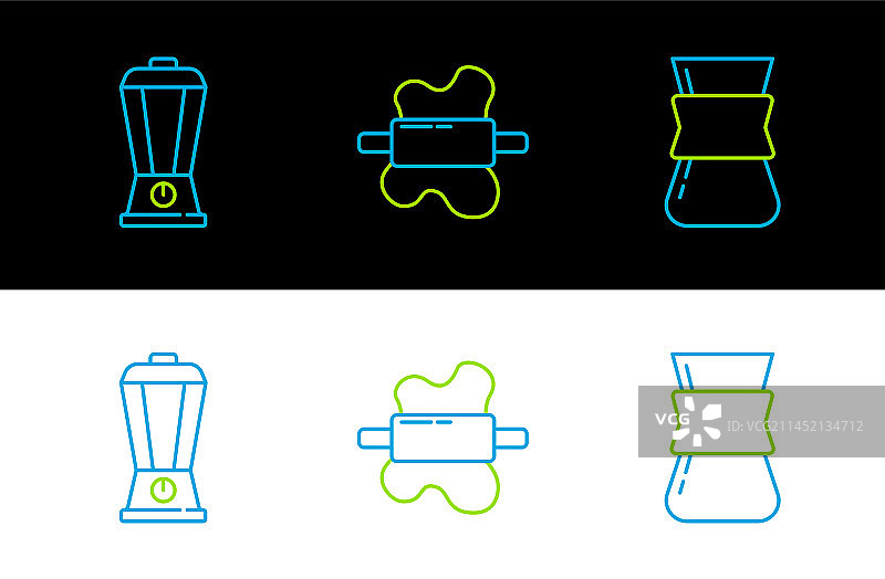 设置线咖啡土耳其搅拌机和擀面杖图片素材
