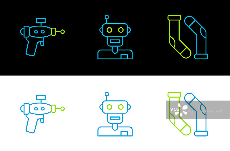 袜子射线枪机器人图标线条组合图片素材
