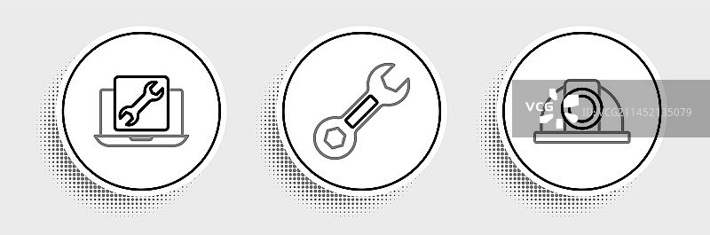 安全帽、笔记本电脑与服务线条组合图片素材