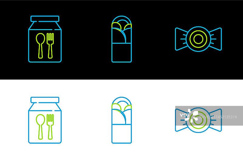 糖果、在线订购、外卖和土耳其烤肉线条组合图片素材