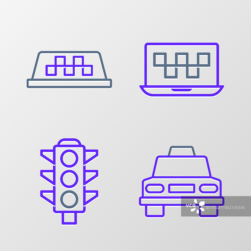 出租车顶交通灯笔记本电脑呼叫线条设计图片素材