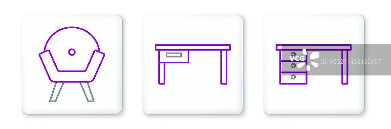 办公桌、扶手椅和图标图片素材