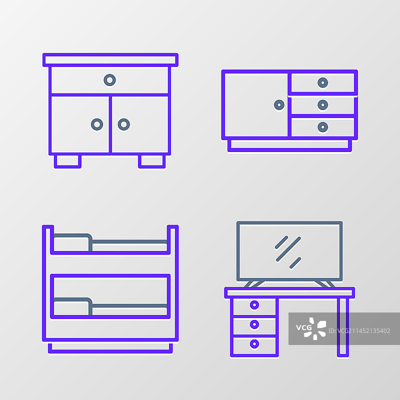 电视柜、双层床、抽屉柜等家具组合图片素材