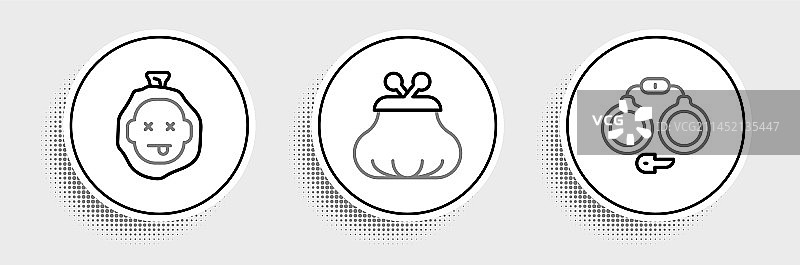 手铐、凶杀与钱包图标线条设计图片素材