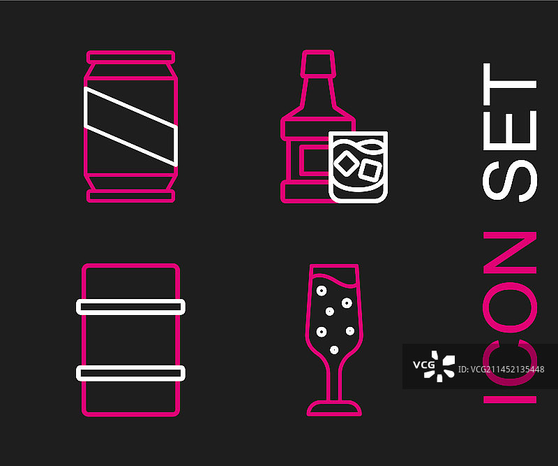 香槟酒杯、金属啤酒桶组合图片素材