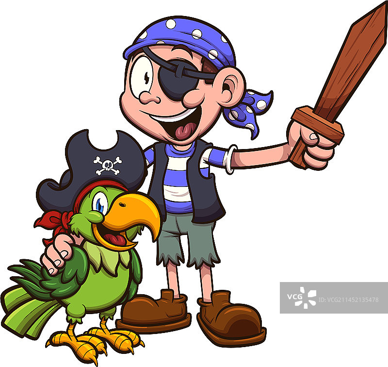 海盗小孩和鹦鹉图片素材