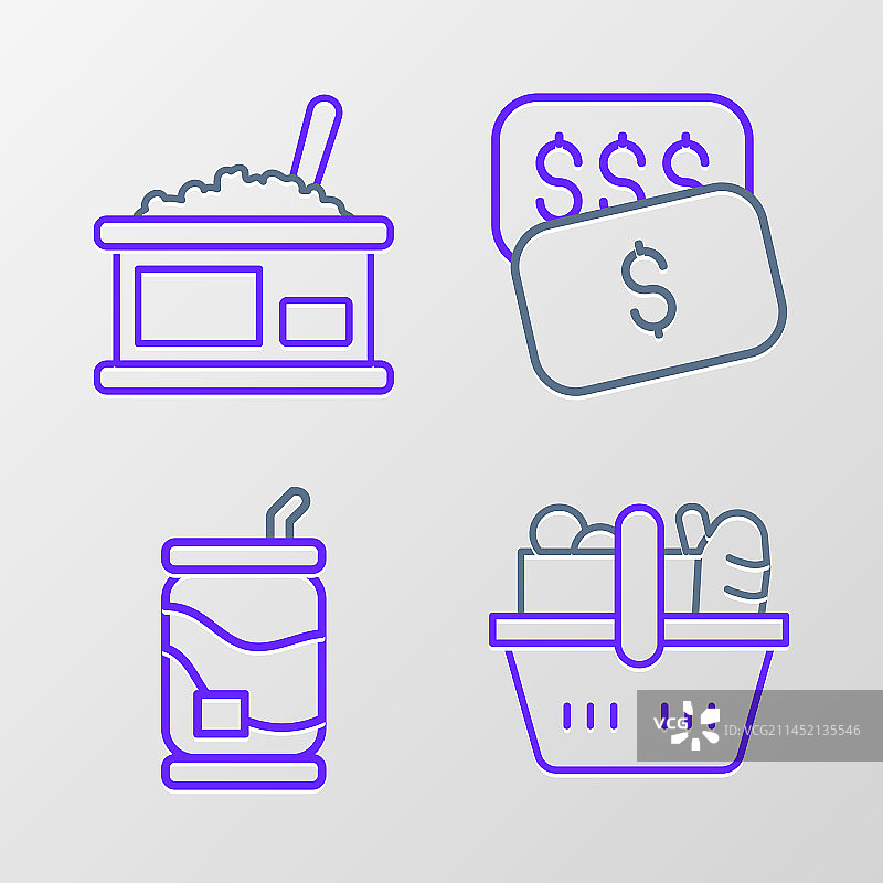 购物篮和苏打水食品线条图片素材