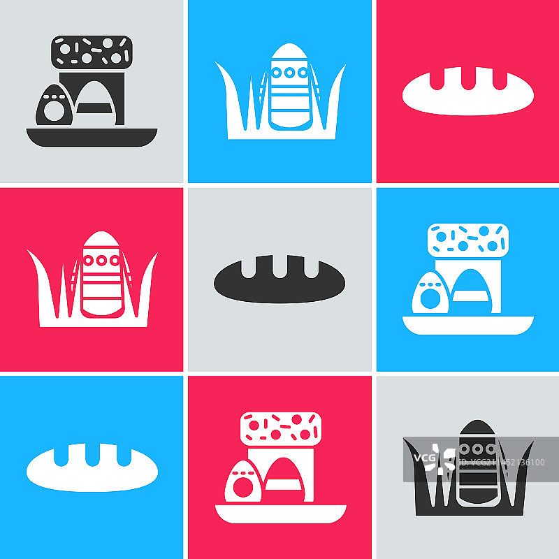 复活节蛋糕、彩蛋和面包套装图片素材