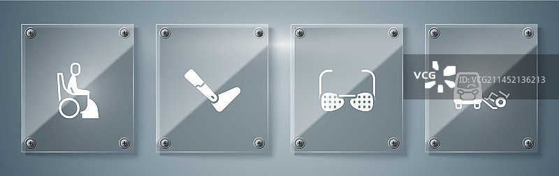 残疾人汽车、盲人眼镜、假肢腿组合图片素材