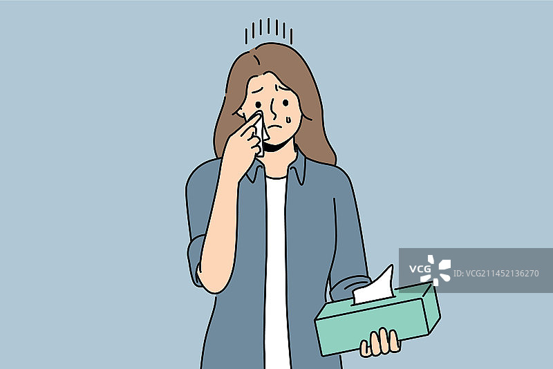 哭泣的女人用纸巾擦眼泪图片素材
