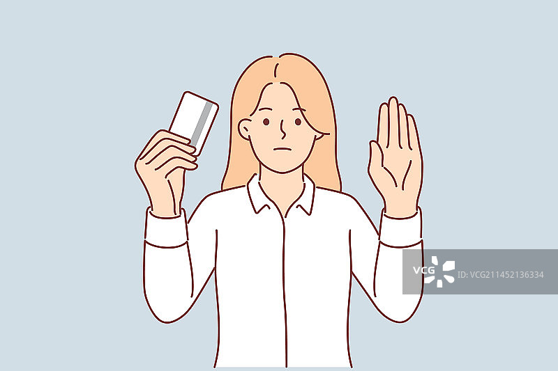 拿着信用卡做出停止手势的女人图片素材