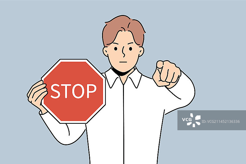 手持停止标志并表示拒绝访问的男人图片素材