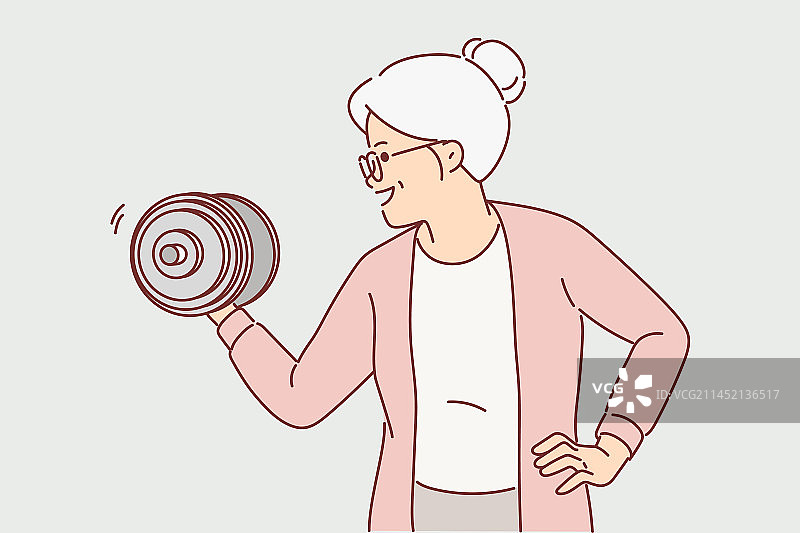 举哑铃的健壮老妇图片素材