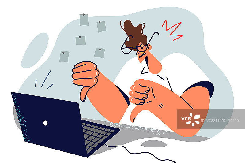 不满的男人坐着并竖起大拇指向下图片素材