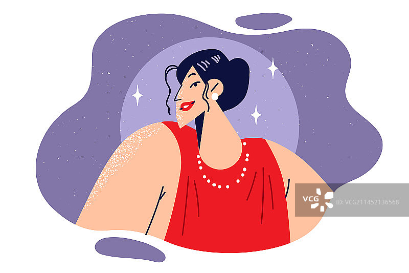 身穿红色华服的女子站在聚光灯下图片素材