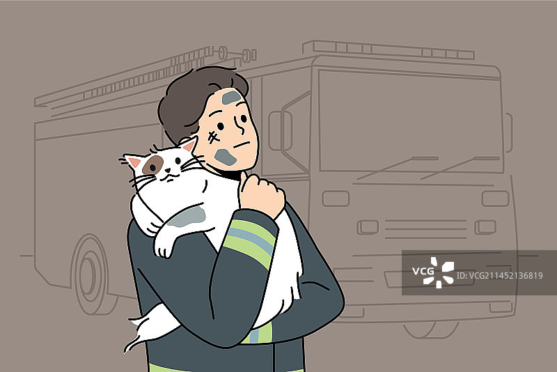 消防员从火灾中英勇救出猫图片素材