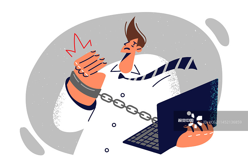 商人被手铐铐在笔记本电脑上，象征着严格图片素材