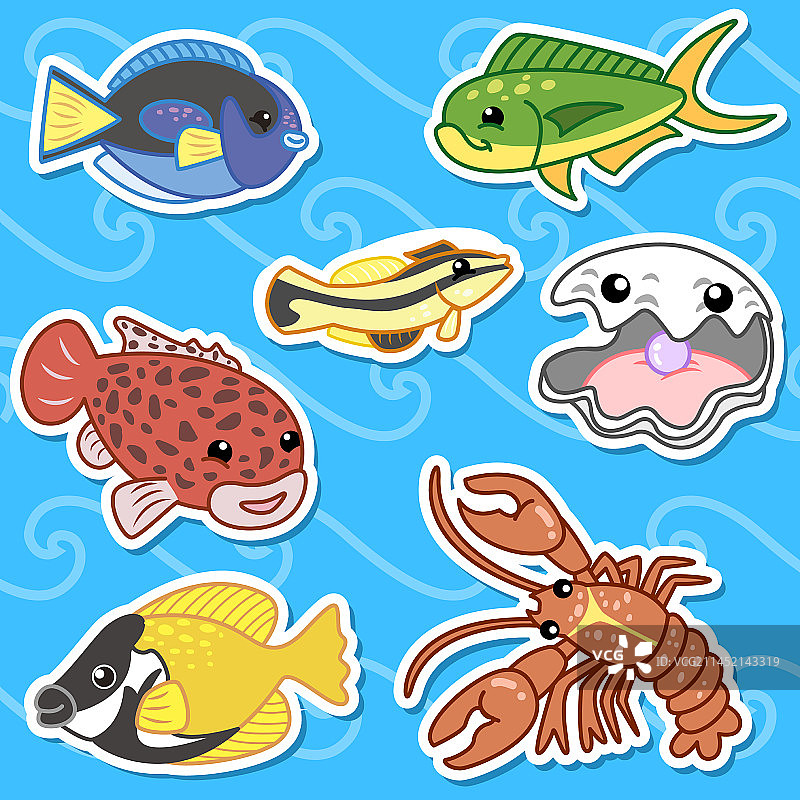 可爱的海洋动物贴纸01图片素材