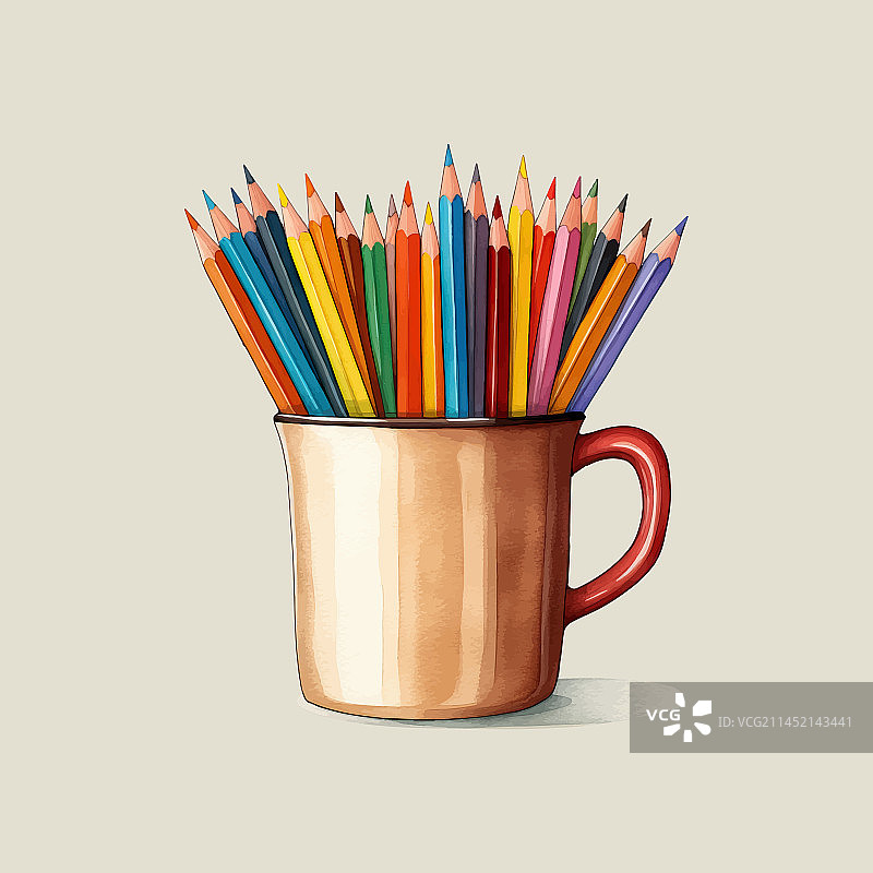 堆叠的蜡笔和杯子里的铅笔画图片素材