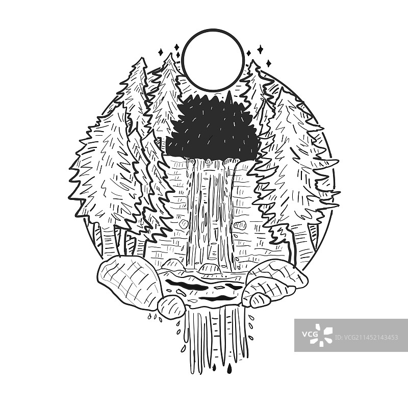 手绘瀑布图片素材