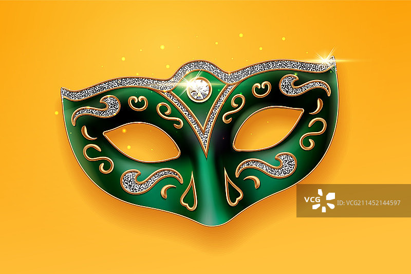 饰有钻石的哥伦比亚绿色面具图片素材