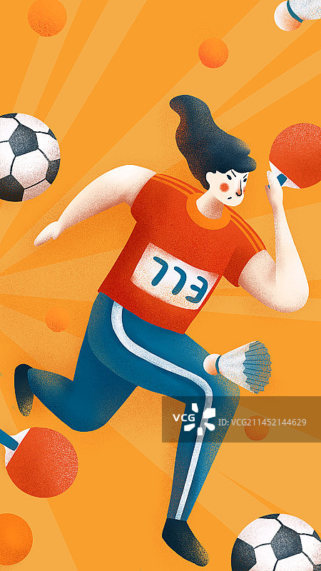 肌理风手绘插画，运动会竞技类场景插画，活力四射图片素材