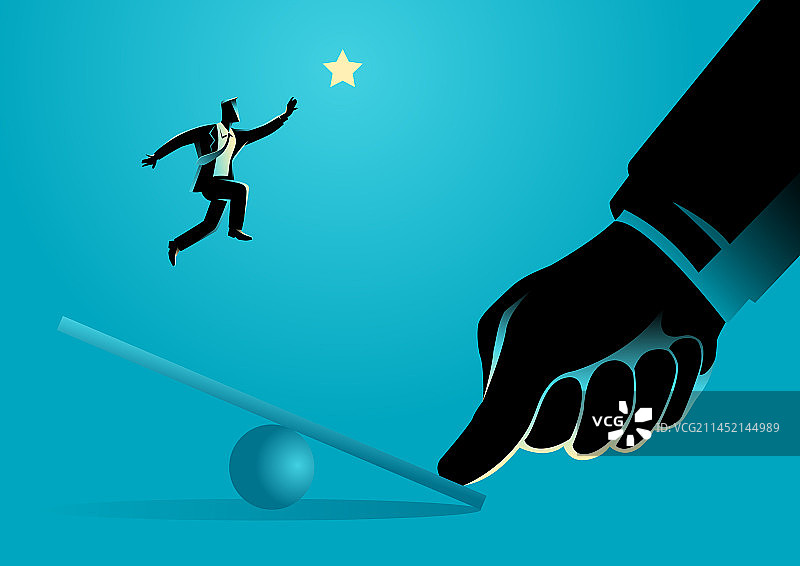 巨型拇指帮助商人跳上跷跷板图片素材