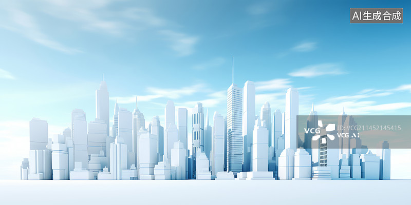 【AI数字艺术】现代城市建筑城市天际线三维图形模型图片素材