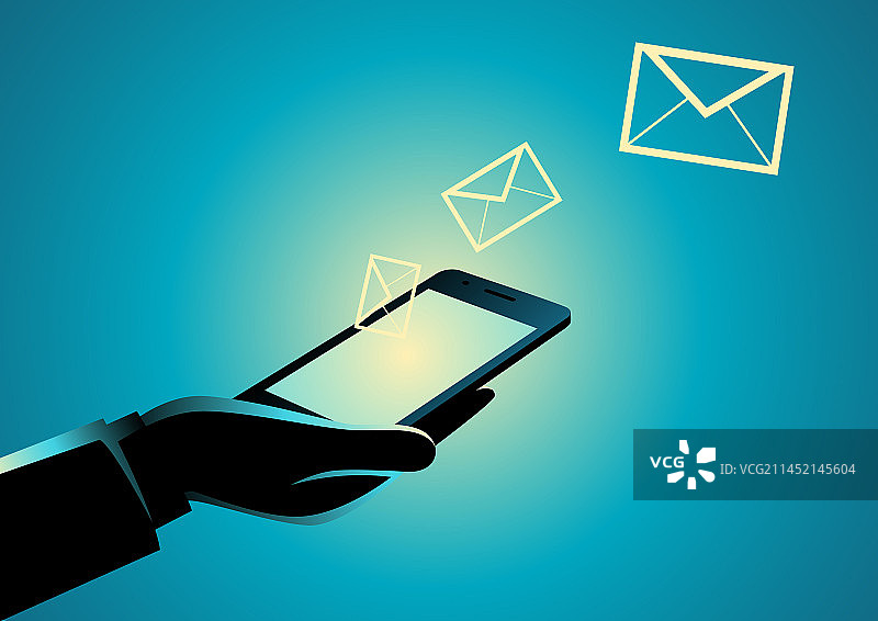 手持带邮件图标的手机图片素材