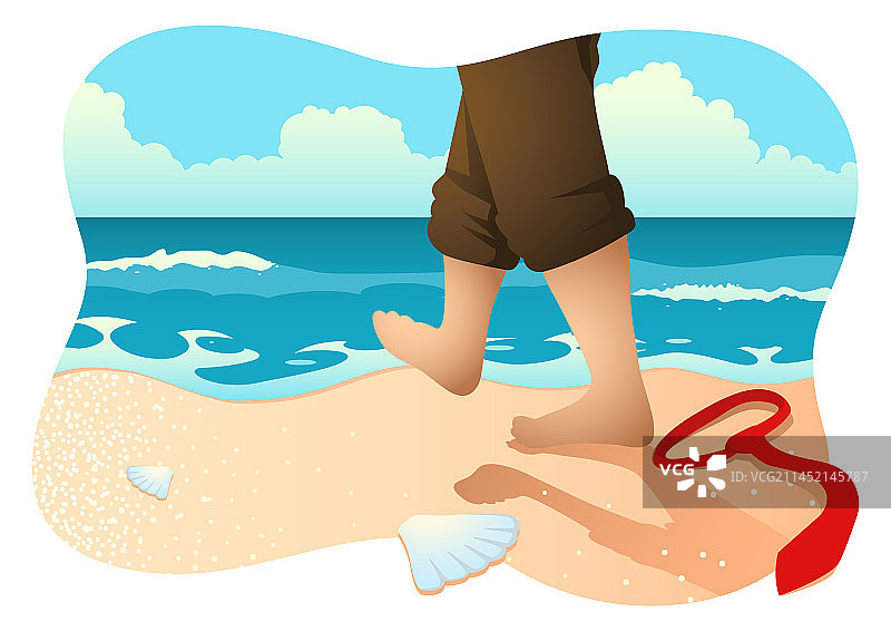 赤脚走在沙滩上的商人图片素材