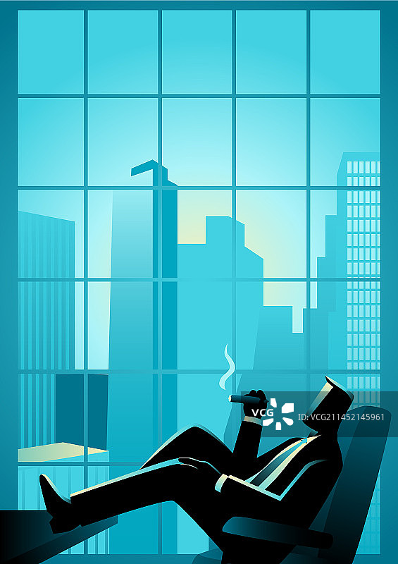 在窗边抽雪茄的商人图片素材