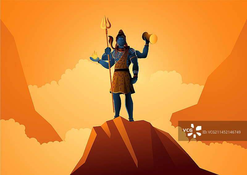 湿婆勋爵站在山上图片素材