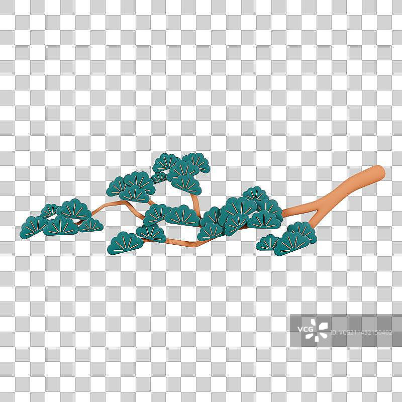 3D立体中国风松树树枝元素图片素材