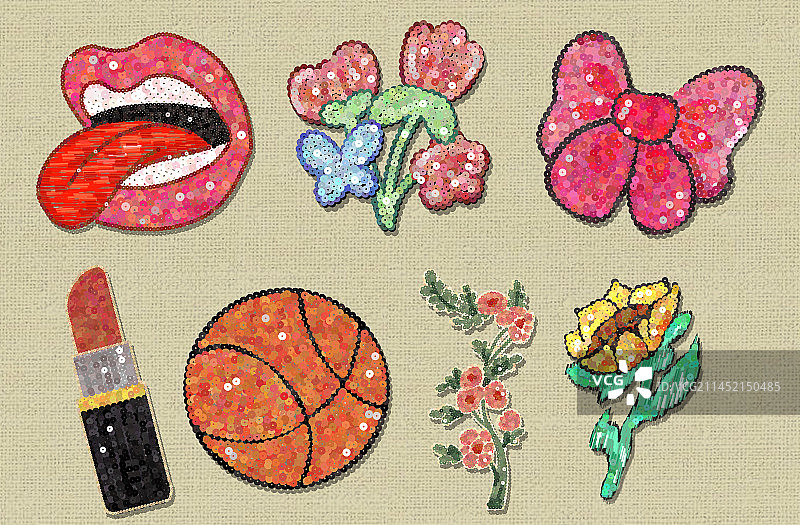 拼贴珠片刺绣服装设计插画图片素材