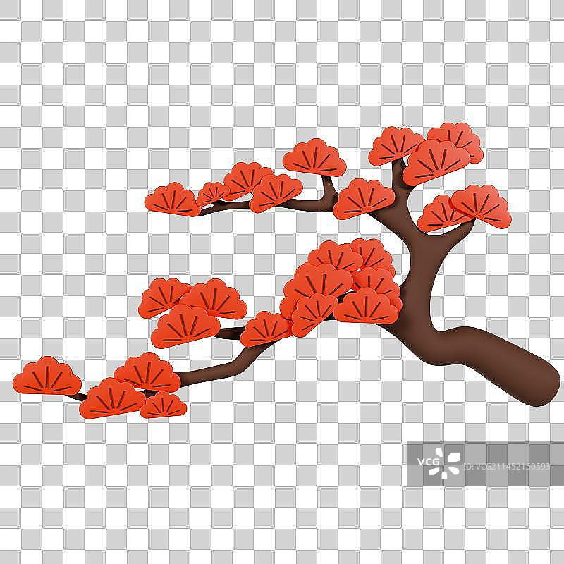 3D立体秋天中国风松树枝元素图片素材