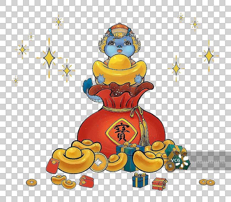 中国风手绘龙年恭喜发财拜年插画元素图片素材