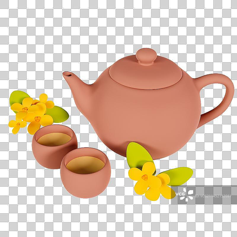 3D立体桂花中秋节重阳节紫砂茶壶元素图片素材